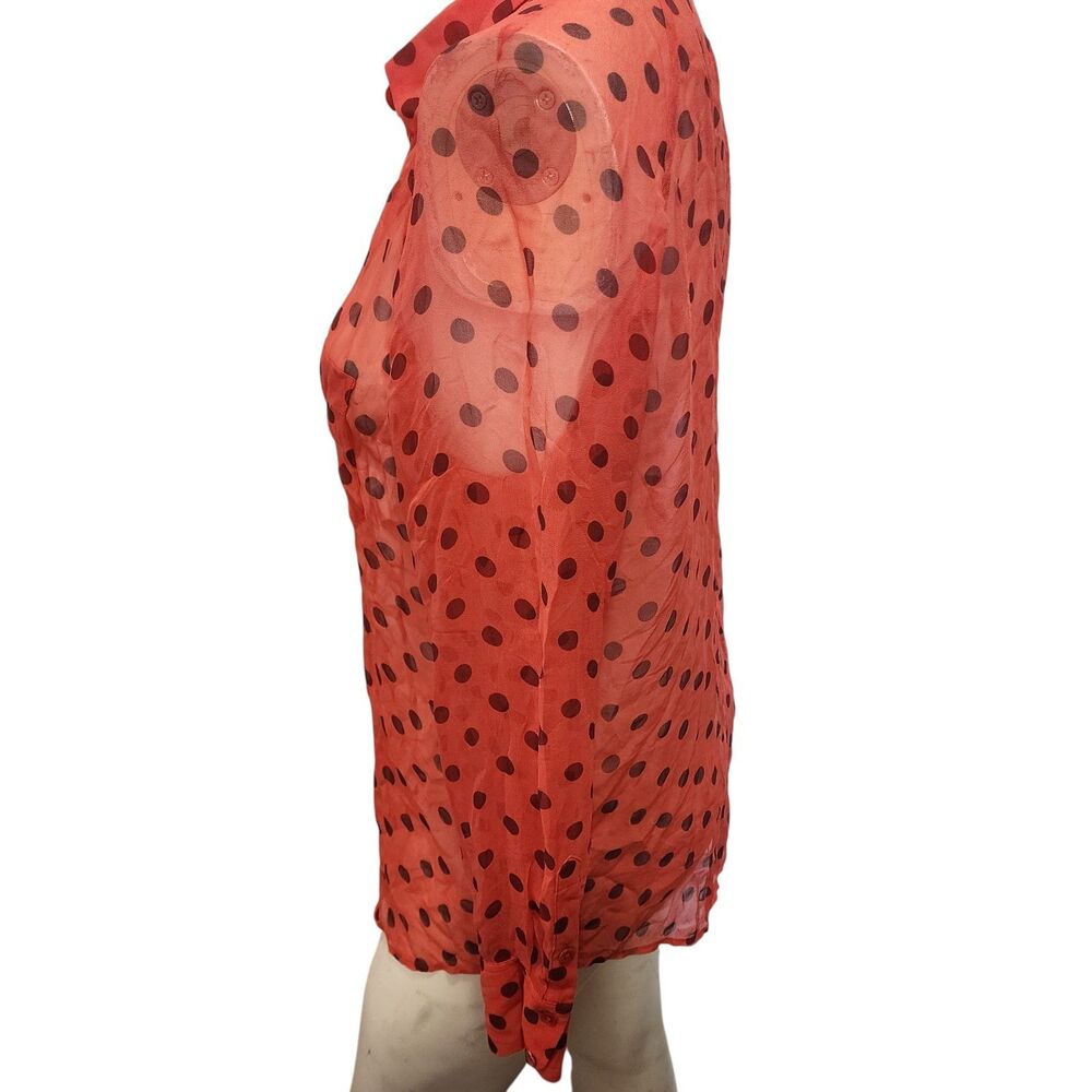 Equipment Femme Silk Polka Dot Blouse Red Black Button Front Shirt M - Picture 5 of 5
